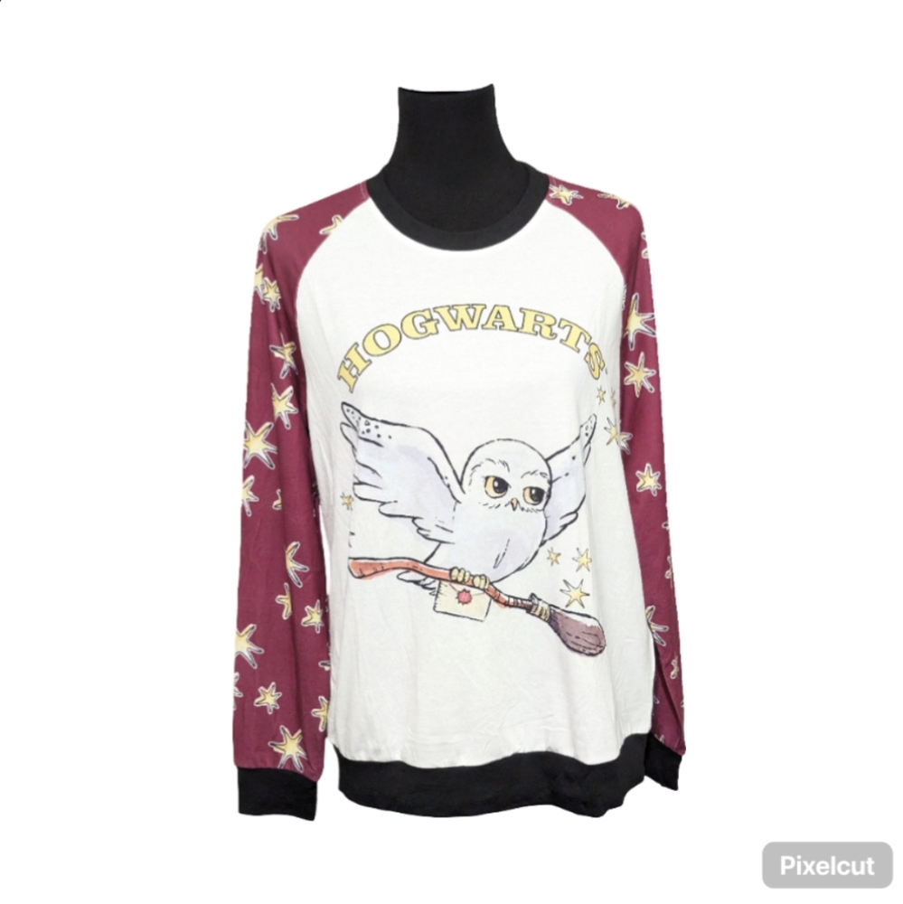 Harry Potter Hogwarts Owl Crew Neck Long Sleeve Graphic Tee NWT Medium